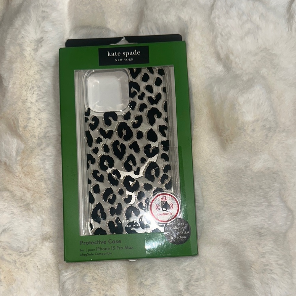 Kate Spade Leopard Print Protective Case for iPhone 15 Pro Max - Black and Gold